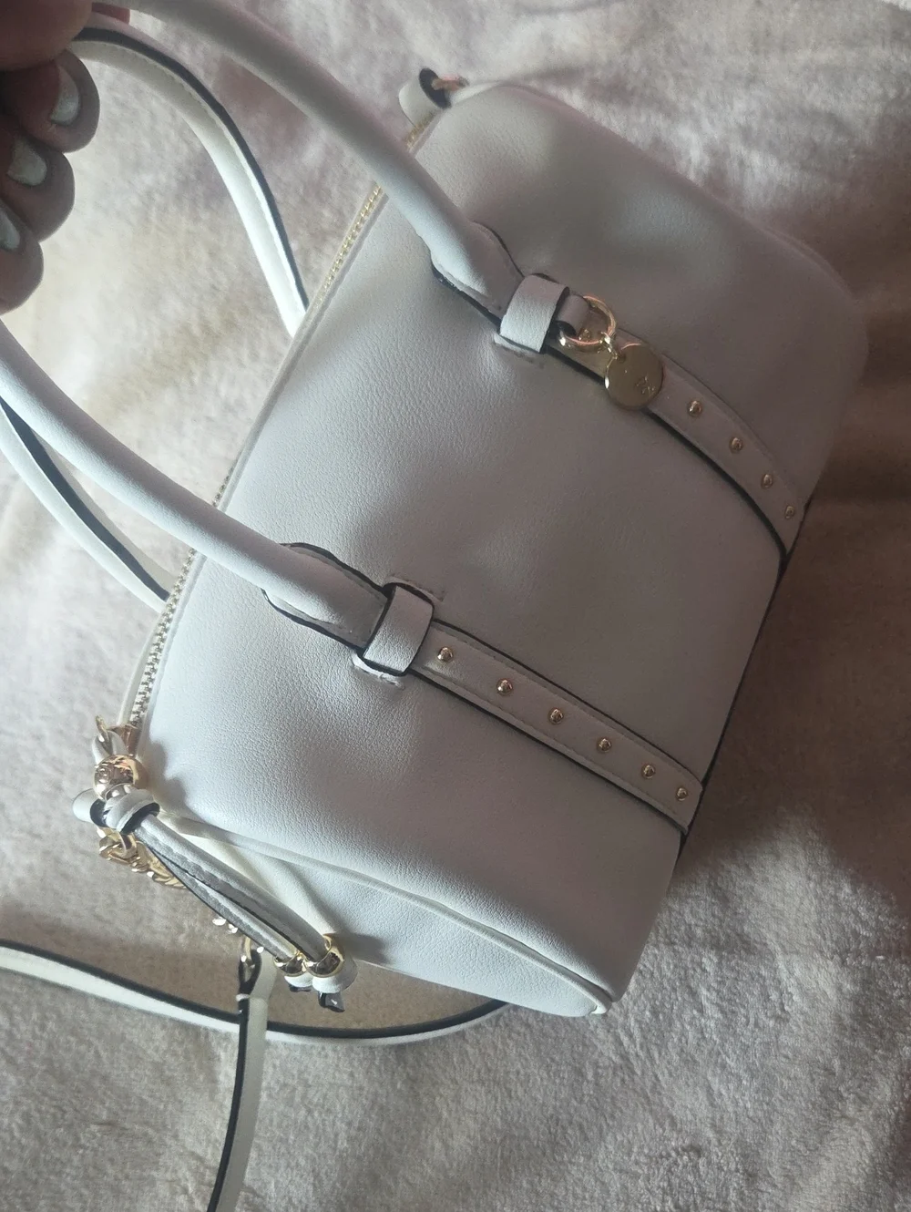 Victoria's Secret White Top-Handle Satchel with Gold Accents